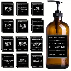 Soap & Shampoo Label, 12pcs/set Sticker Packs Waterproof Oil-proof Removable Bathroom Supplies Labels [without Soap Dispenser] Sticker Sheets
