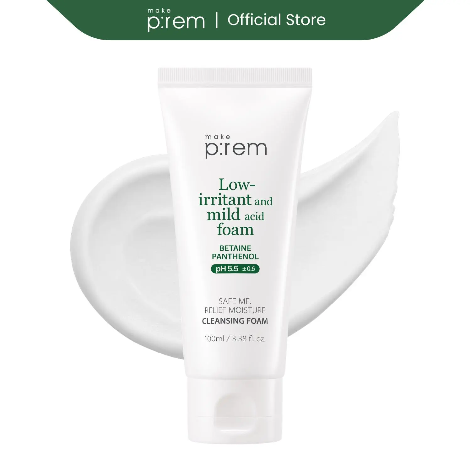 MAKE P:REM Safe Me. Relief Moisture Cleansing Foam | pH-Balanced Gentle Facial Cleanser for Sensitive Skin