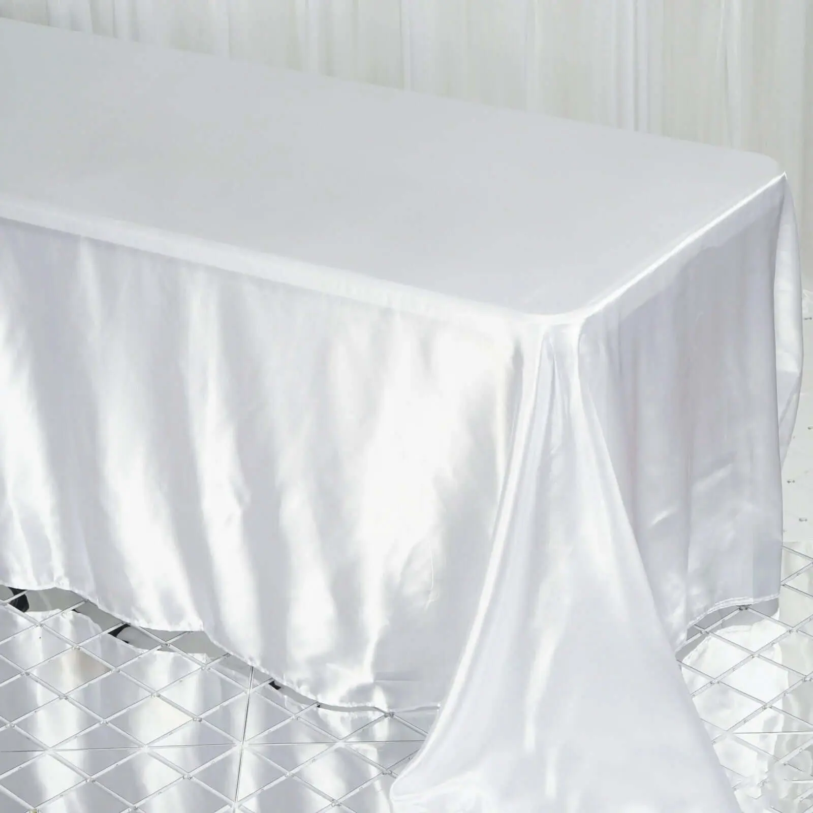 Classy Solid Rectangle Satin Tablecloth, 90"x132" White Seamless Table Cover - Outdoor Furniture Accessory for Weddings, Buffet Events