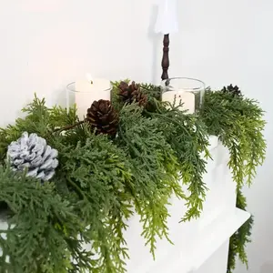 Lush Real Touch Winter Cedar Garland 72" - Perfect for Home Holiday Decor, Green Artificial Greenery Garland for Table, Mantle, Wall, Indoor, Outdoor Christmas Decorations