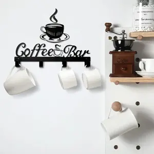 Metal Coffee Mug Holder Wall Mounted,Metal Coffee Cup Rack,Coffee Bar Decor Wall Hanger Stylish Organizer Storage Display Cup Rack Hooks