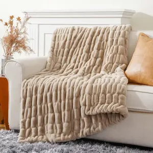 Luxury Faux  Throw Blanket for Couch, Cozy Plush Soft Blanket for Women, Double Side Ruched   Blanket for Living Room, 50x60 Inches