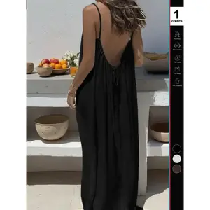 2026Women's Solid Color Cami Lounge Dress Elegant Sleeveless Long Dress for All Season ,Ladies Sleepwear for Indoor Wear