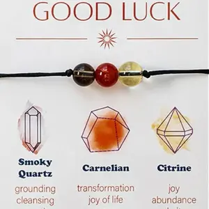 Good Luck Bracelet with Smoky Quartz Carnelian & Citrine Beads for Grounding Transformation Joy and Abundance