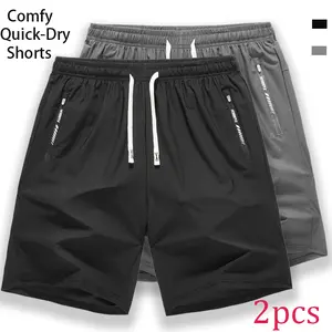 2-pack men’s shorts with zippered pockets, regular fit, casual drawstring waistband, breathable athletic design. Suitable for summer outdoor wear, ideal for everyday activities and vacations,  Quick-dry, stretchy sports s Elastic Set solid color shop deal