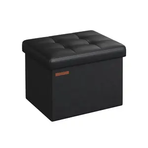 SONGMICS Small Folding Storage Ottoman, Foot Rest Stool, Cube Footrest, Synthetic Leather, 286 lb Capacity, for Living Room, Bedroom, Dorm