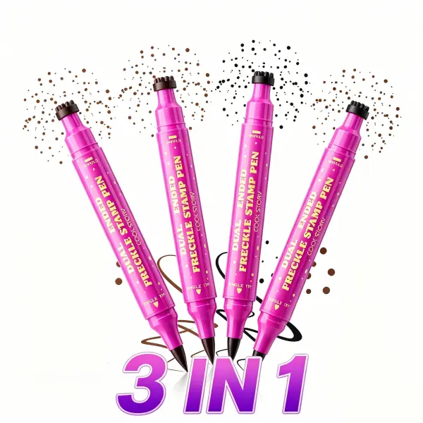 Dual-Ended Freckle Pen and Longwear Liquid Eyeliner, Waterproof Makeup Stamp with 4 Natural Brown Shades for a Sun-Kissed Look, Longwear Eye Liner, Cosmetic, Pigment, Brush, Lightweight, Daily, Beauty Products