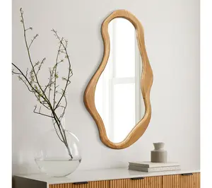 LuxenHome Pine Wood Frame Irregular 39.4"H x 22"W Wall Mirror