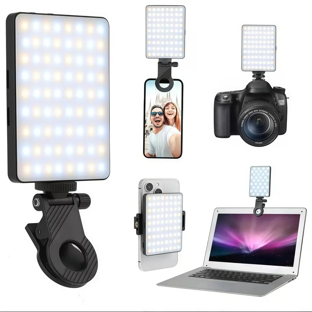 Portable Adjustable Mobile Clip LED Selfie Light for iPhone - 90 LED Battery-Powered Rechargeable Fill Light for Camera Photography, Video Conferences, Laptop Use, Led Lights