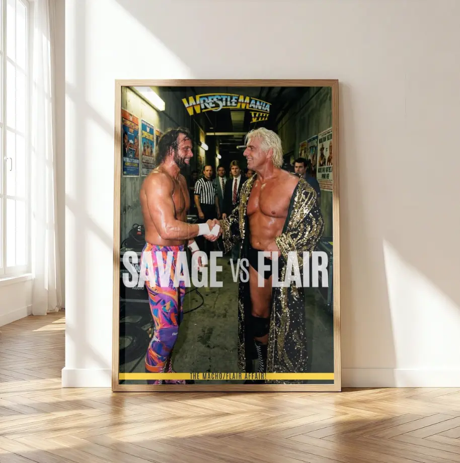 WrestleMania VIII Randy Savage vs Ric Flair Poster | Classic Wrestling Print | Retro Wrestling Wall Art | Unframed Poster