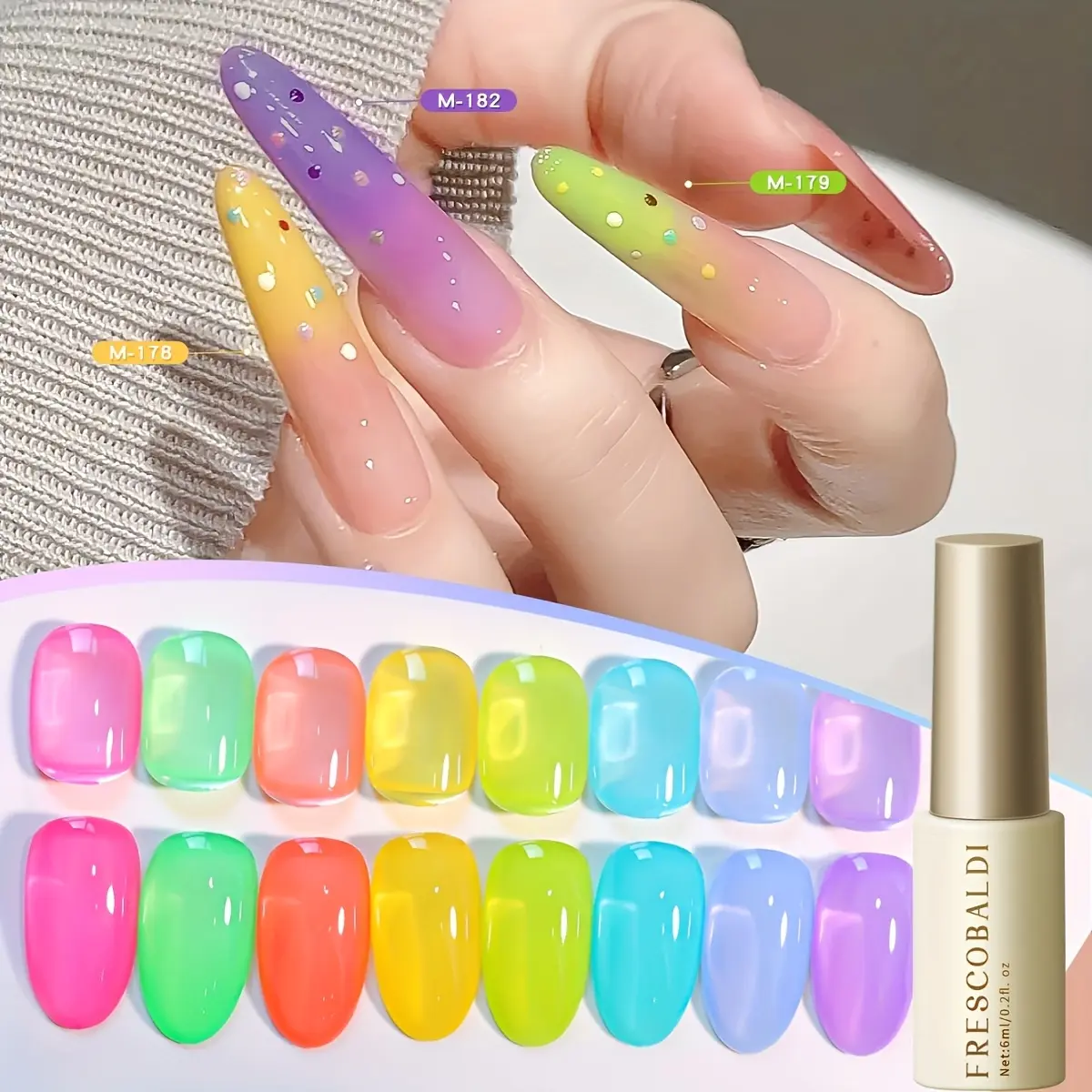 Cylindrical bottle, glass nail polish gel available in  8 color options; trendy solid-color nail art; long-lasting, strong adhesion that doesn’t damage nails; LED nail gel; salon-quality DIY nails.