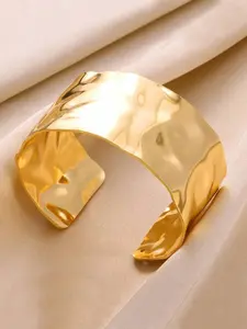 Wide Edge Fashion Textured Bracelet, Open Metal Style Unique Bracelet, Wrinkle Irregular Geometric Open Bracelet, Simple Elegant Uncommon Band