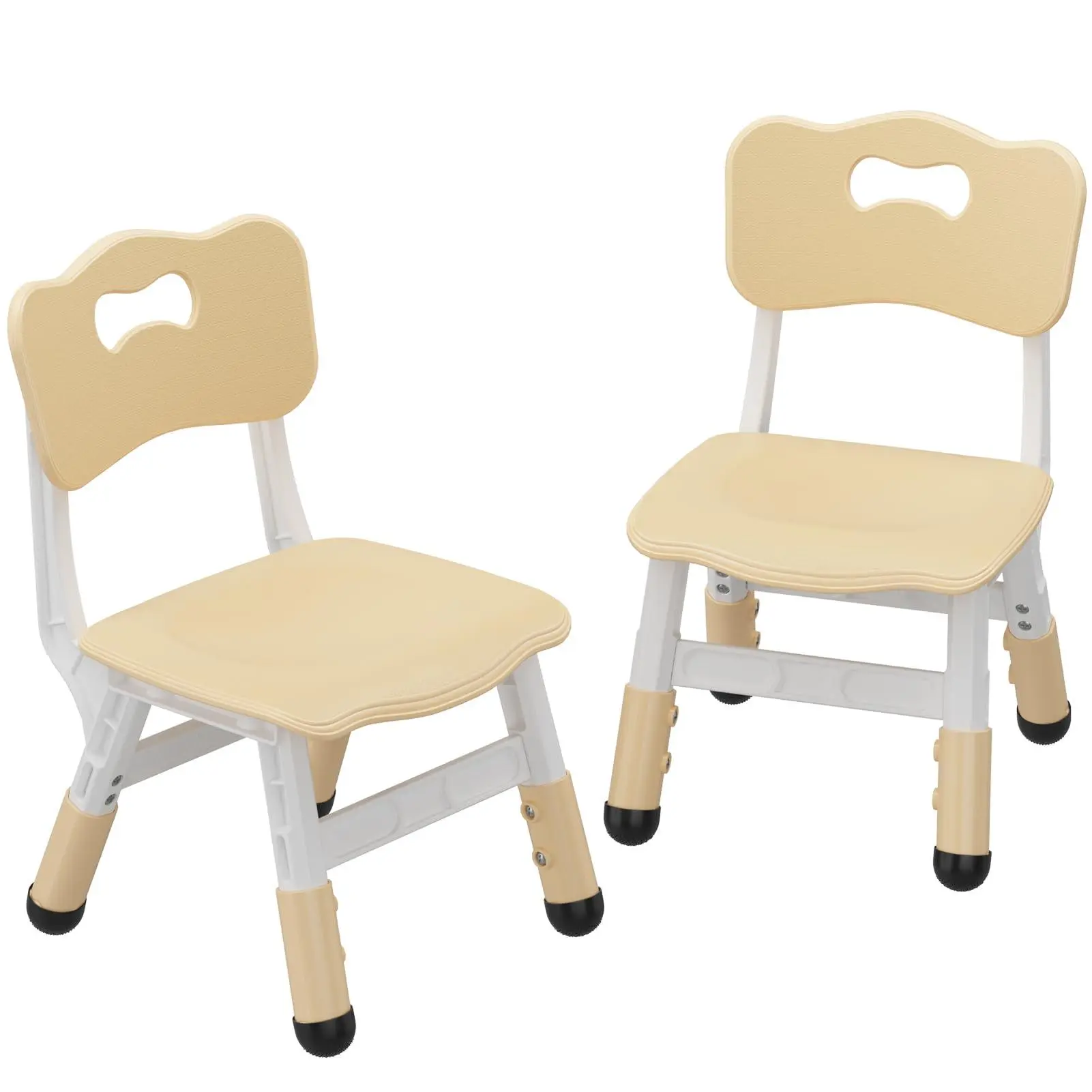 Kids' 2-Pack Yellow Adjustable Plastic Chairs - 3-Level Height, 10.6" (26Cm))/12.2" (30Cm)) Sizes, Non-Slip Base, Stackable, Lightweight, 110 lbs Capacity, for Home School Classroom Use, Ages 2-8