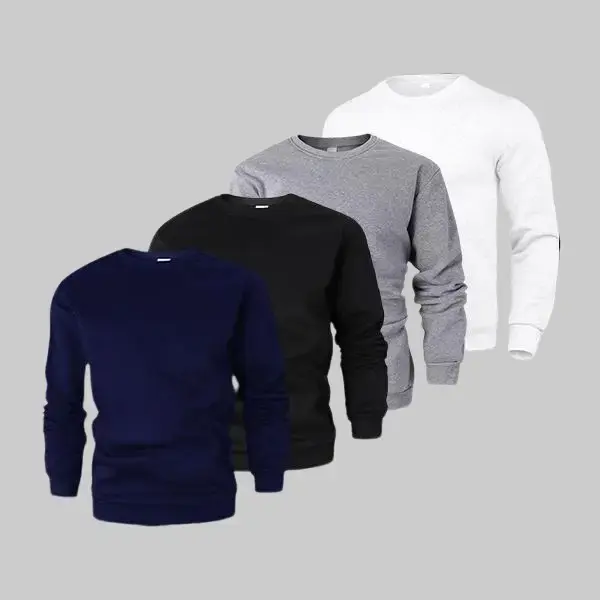 Men's Fleece Crew Neck Sweatshirt - Elastane Flat-Knit Long Sleeve Pullover, Fashion Knitwear Activewear, Dry Clean Blank Casual Top for Everyday Wear & Sports