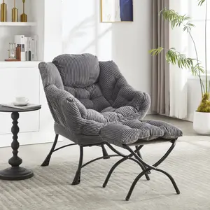 Lazy Chair with Ottoman, Modern Lounge Accent Chair with Armrests and a Side Pocket, Leisure Upholstered Sofa Chair Reading Chair with Footrest for Small Space, Corner Chair Comfy,summervibes