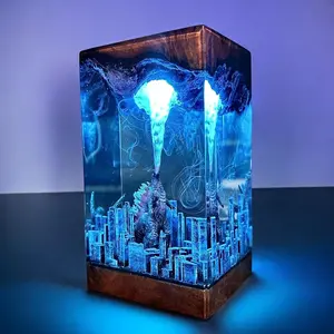 GodziIIa Night Light – Atomic Breath Resin Lamp, Epoxy LED Desk Light for Fans and Collectors, Handmade Movie-Inspired Glow Lamp, Unique Gift for Him, Home or Office Decor Figurine