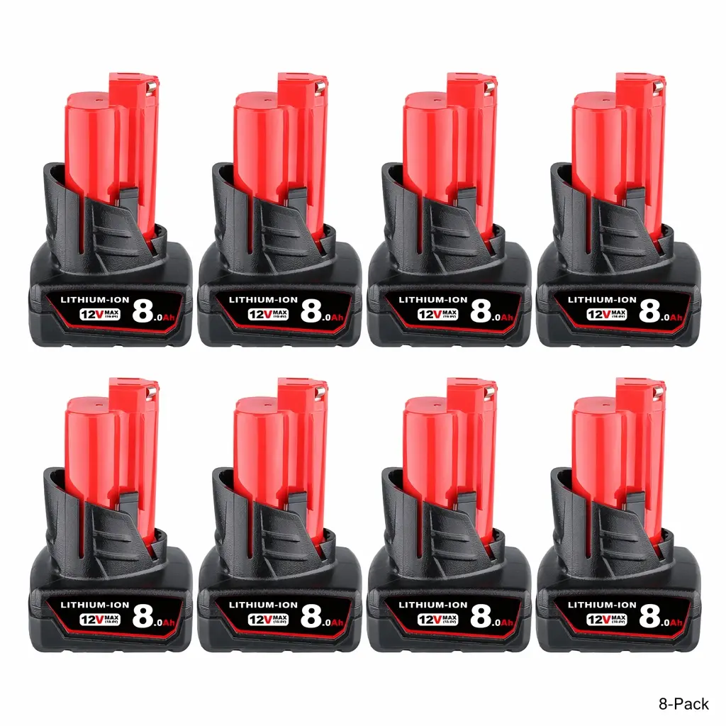 8-Pack M12 Compatible 12V MAX 8.0Ah Lithium-Ion Replacement Batteries - Overheat Safe, Longer Runs Rechargeable Battery Packs for Milwaukee Cordless Power Tools