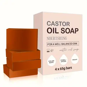 Castor Oil Soap – 4 Pieces, Suitable for Hair, Face & Body – Gently Cleanses, Moisturizes, and Softens Skin – Antibacterial & Nourishing for Sensitive Skin – Daily Comfort – 65g x 4 (9.16 oz) – Acne-Fighting Skincare Cleanser for Girls