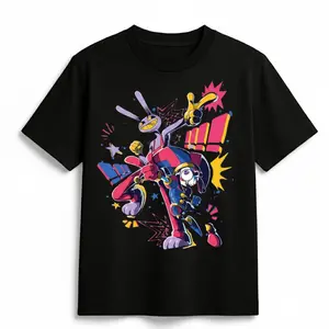 The Amazing Digital Circus Jax & Pomni Splatter Tee | TADC Cartoon Graphic T-Shirt | Glitchcore Paint Splash Streetwear Shirt | Unisex Oversized Cotton Tee | Digital Circus Fan Gift