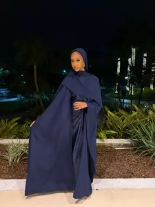 Navy Blue Silk Abaya Set