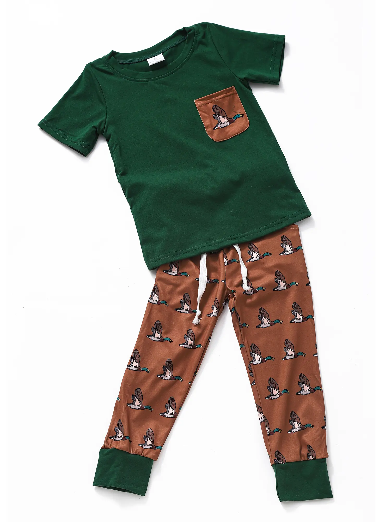Toddler Boys Green Outfit Set, 2-Piece Short Sleeve T-Shirt and Shorts with Cute Duck Graphic Print, Comfortable Kids Clothes, Outfit Sets