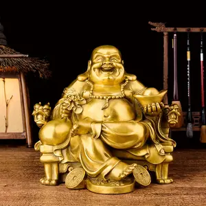 One Resin Statue of Buddha for Good And Joy, Featuring a Laughing Buddha Seated on a Dragon Throne, Brass Buddhist Figures And Sculptures for Home Decoration,Reliable for Chinese New Year, Valentine'S Day, Mother'S Day, Father'S Day