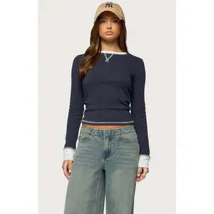 Edikted Women's Rora Contrast Long Sleeve Waffle Top