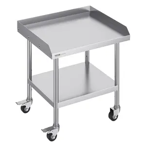 【fathersdaygift】VEVOR Stainless Steel Work Table, 24 x 28 x 30 Inch Commercial Food Prep Worktable with 4 Wheels, Casters, 3-Sided Backsplash Heavy Duty Prep Worktable, Metal Work Table for Restaurant Home Hotel, Kitchen, Organiser