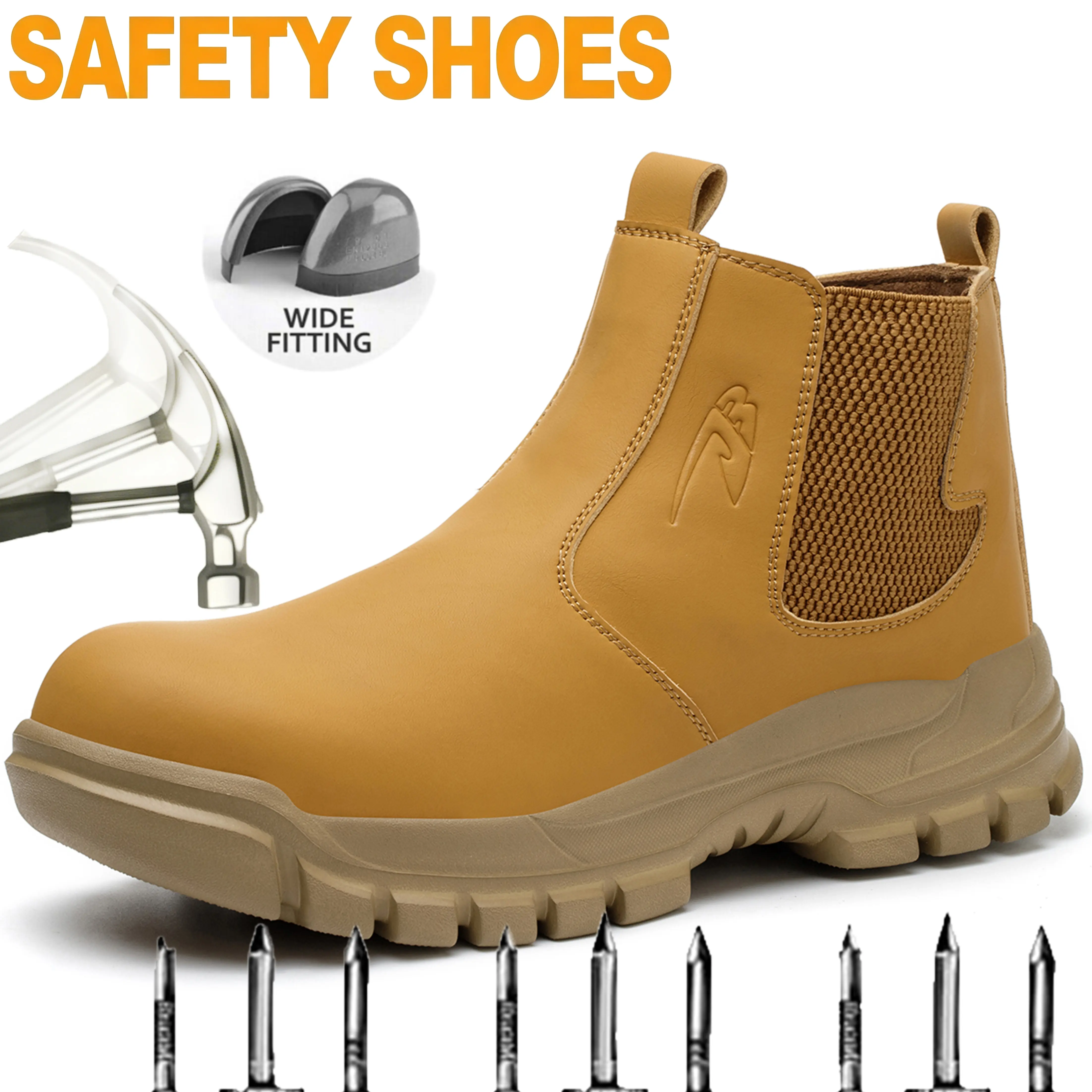 Men's Lightweight Steel Toe Safety Shoes Anti-smash Anti-puncture Water Resistant Work Shoes Wear-resistant Protective Footwear for Construction Sites Warehouses Factories and Outdoor Operations, Slip Resistant Work, Round Toe