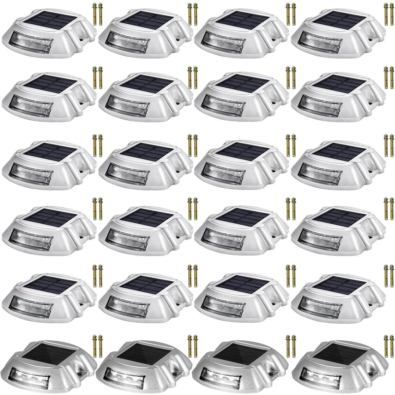【Summerfinds】VEVOR Driveway Lights 24-Pack Solar Driveway Lights Bright White with Screw Solar Deck Lights Outdoor Waterproof Wireless Dock Lights 6 LEDs for Path Warning Garden Walkway Sidewalk Steps