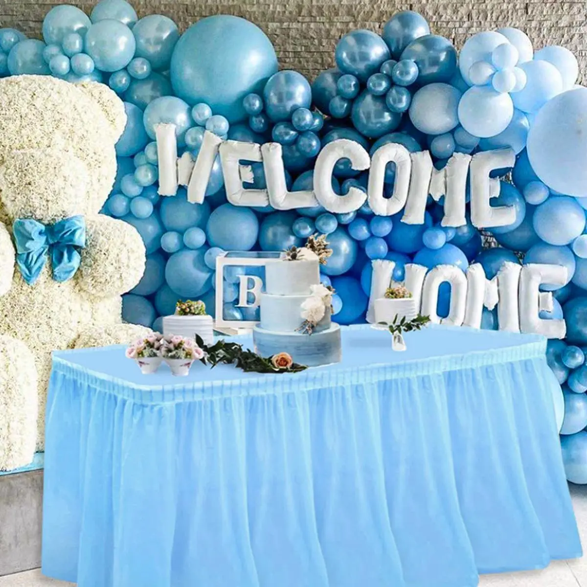 2pcs/Set for 6/8/10 Seater Waterproof Disposable Table Skirt Set Table Cloth Wedding Bridal Shower Party Happy Birthday Table Cover Decoration Set