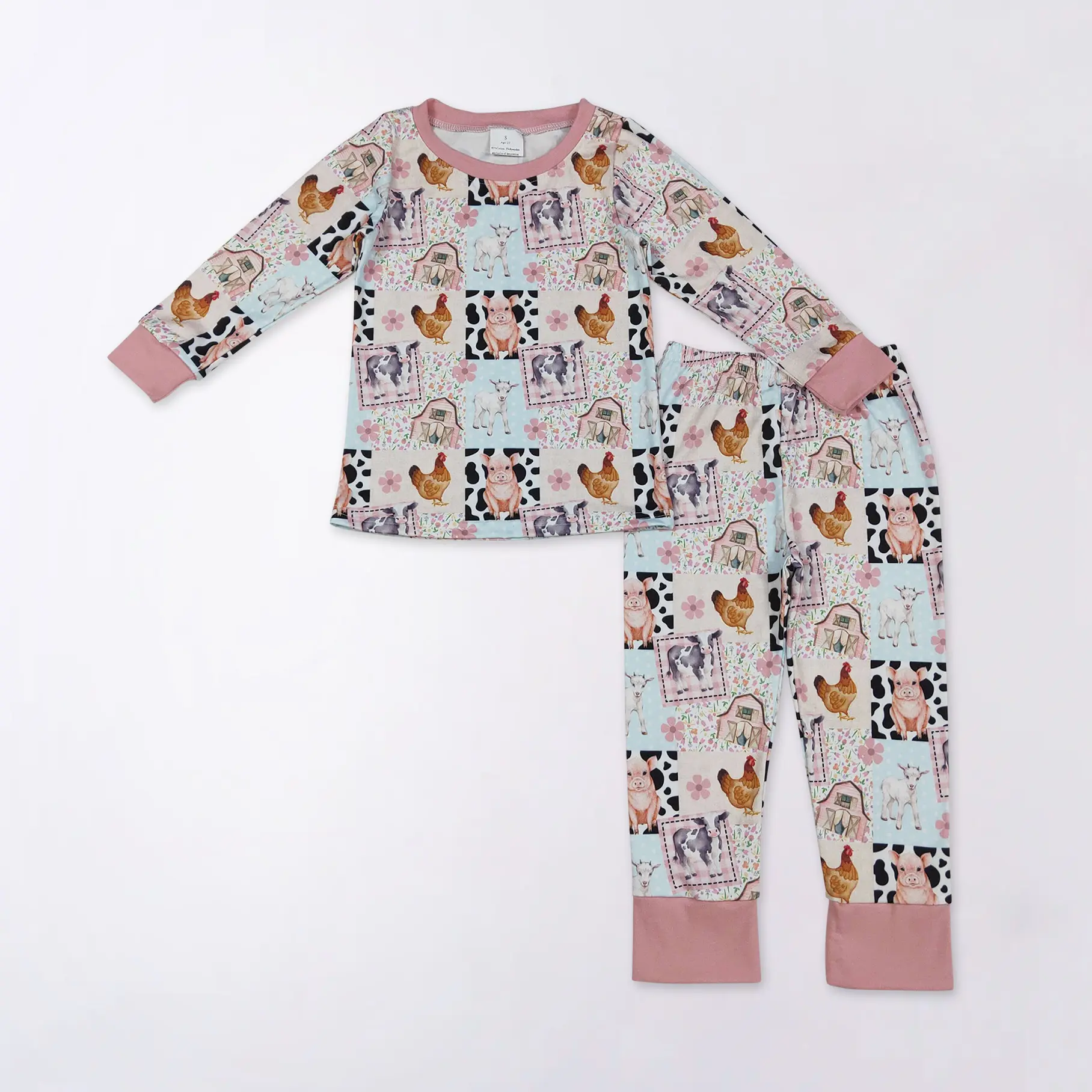 Kids Pajama Set, 2-Piece Long-Sleeve Toddler PJs with Farm Animal Print, Soft Breathable Snug Fit Loungewear, Pajama Outfit
