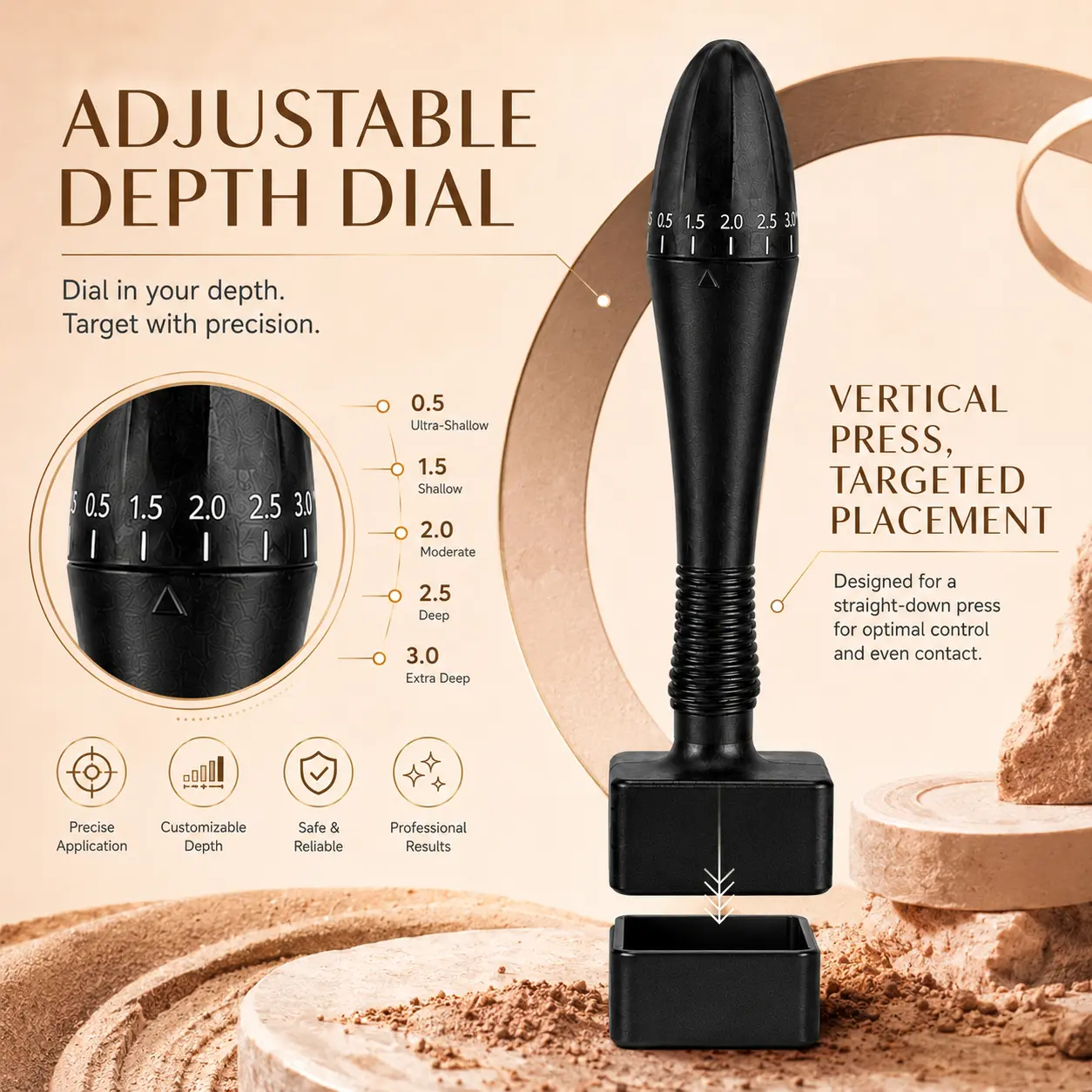 Derma Stamp with Ribbed Grip for Easy Handling - Gentle and Precise Beginner-Friendly Skincare Tool with Protective Cap, Smooth, Single