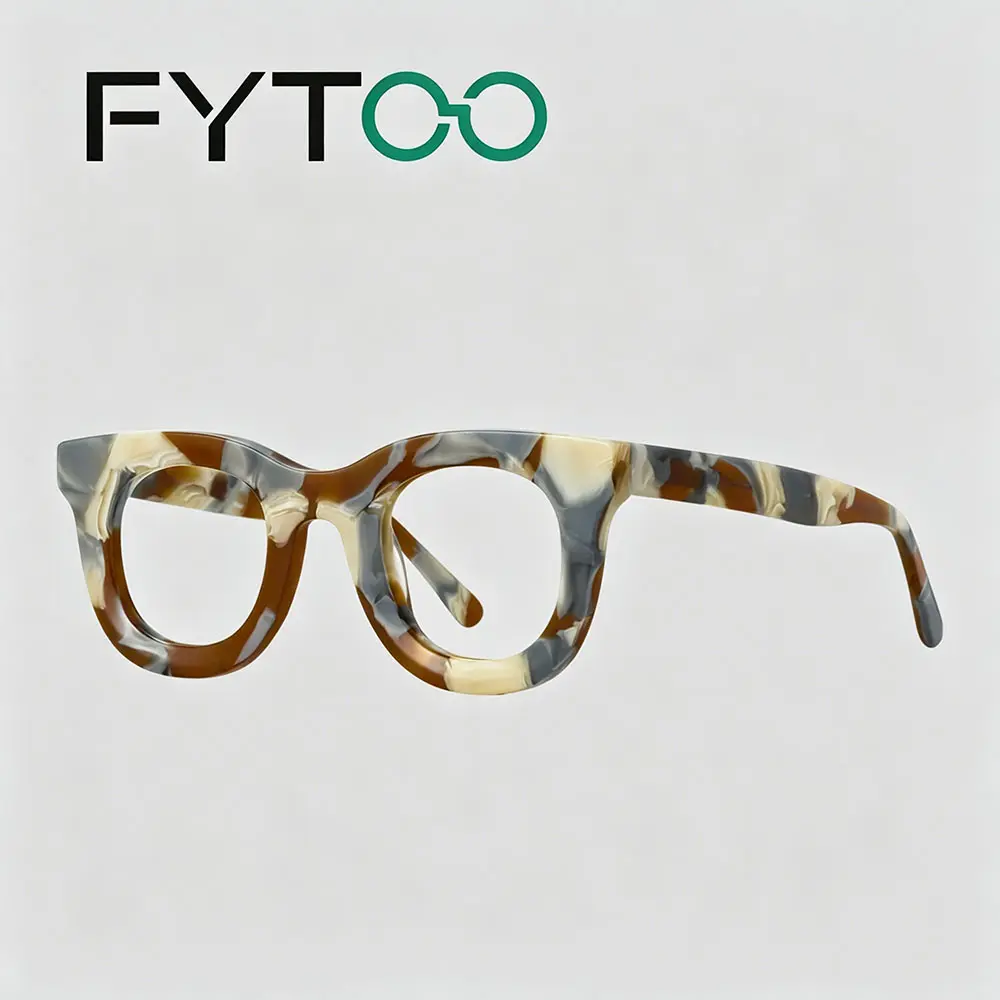 FYTOO Tortoise Marbled Acetate Cat-Eye Glasses, Retro Statement Eyeglasses   1770-06