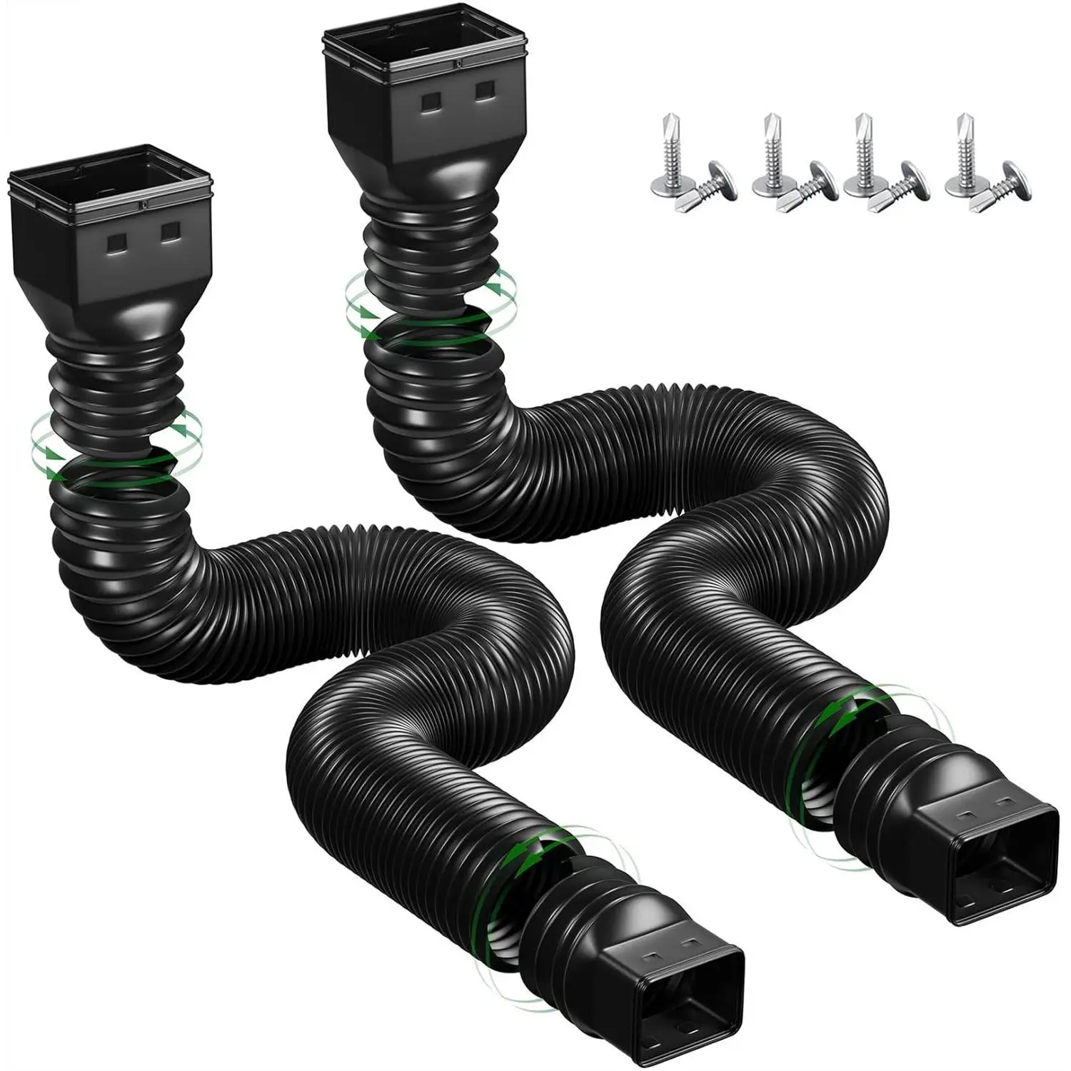 2 Pack Rain Gutter Downspout Extensions Flexible,Down Spout Extender Diverter Extendable from 21 to 68 in,Screws for Included,Black Affordable Split Design