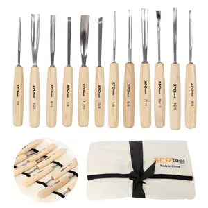 12-Piece Professional Wood Carving Chisel Set, Razor Sharp 60CRV Steel Blades Wood Carving Tools, Willow Wood Comfort Grip Handles with Canvas Storage Bag, Ideal for Beginners & Woodworking Profession