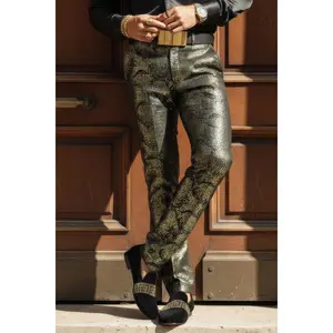 Floral Greek Pants - Elastic Fabric, Stretchy Fit, Original Print Design, Casual Style for Men Menswear Formal