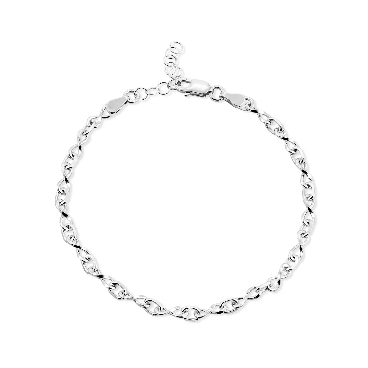 Sterling Silver 3.80mm Infinity Chain Bracelet (7.0-8.0In) (3.70 g)