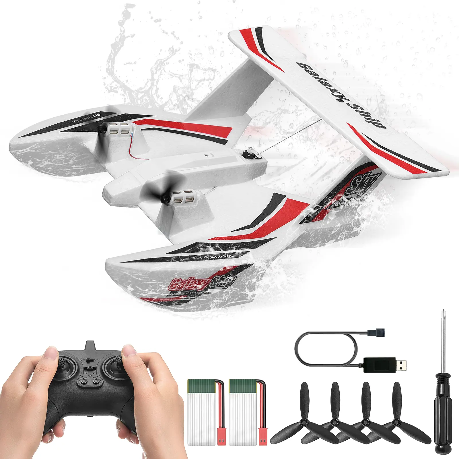 VEVOR Unisex EPP Foam Hobby RC Plane - 2.4GHz 3-Channels Remote Control Airplane, 6-Axis Gyro Stabilizer, 2 Batteries, Propellers, Amphibious Ready-to-Fly Glider, Outdoor Toy for Beginners