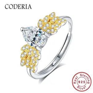 Adjustable Size Pear Cut 0.8 CT Moissanite Ring Gold Plated 18K 925 Sterling Silver Wheat Ring Ladies Finger Strap