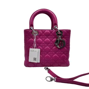 Pre-owned Dior FRANCE Crossbody Bags H1 Lady (Daifei Bag) Medium Handbag Rose Red (Dragon Fruit/Dark Pink) Rattan Plaid Cowhide Bag H22715