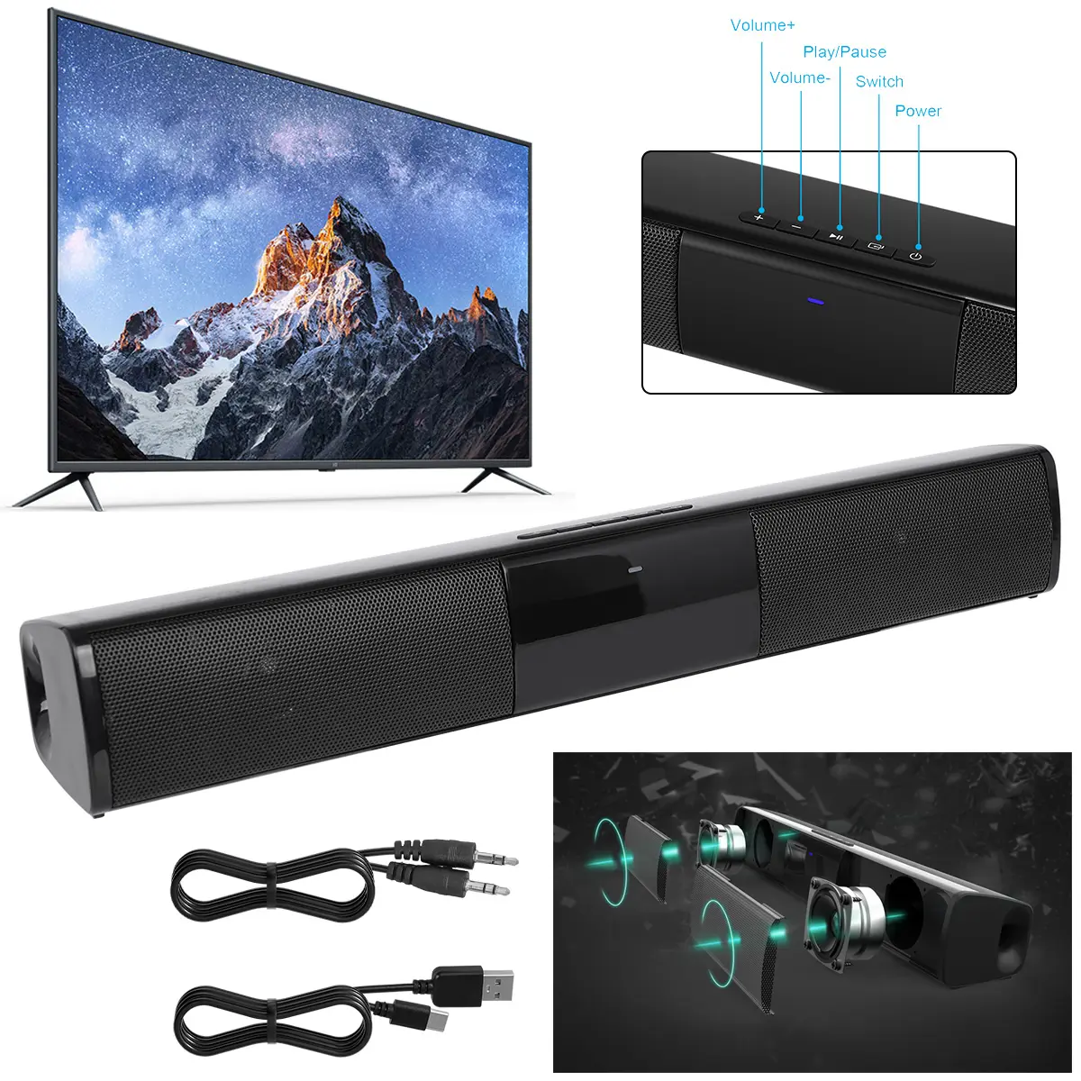 Bluetooth Soundbar For Smart TV buit-in 2 Speaker Surround Sound Bar Speaker System Home Theater Audio Bluetooth Soundbar For Smart TV buit-in 2 Speaker Surround Sound Bar Speaker System Home Theater Audio