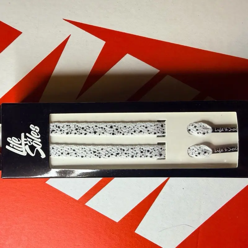 Custom White Shoelaces with Black Splatter Design