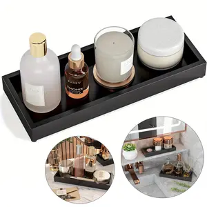 Black Wooden Vanity Tray 11.2"x 4.3" Versatile Decorative Organizer for Bathroom Kitchen Nightstand Makeup Tray Holder Small Wood Sink Soap Tray Holder Accessory Gift Ideal for Multiple Uses