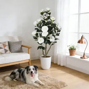 Garvee 3FT Artificial Camellia Tree with White Flowers - Realistic Faux Plant for Indoor and Outdoor Decor, Perfect for Home, Office, Patio, and Low Maintenance Decorating