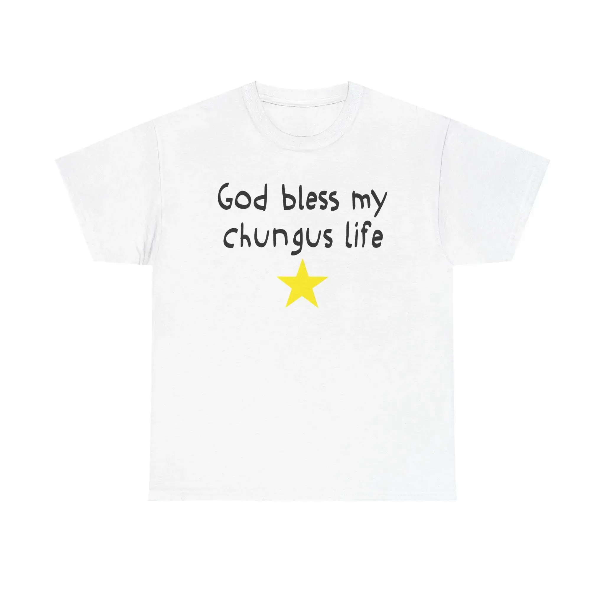 Men's 100% Cotton Loose-Fitting Elastic Fabric Fitness T-Shirt - Simple Round Neck Short-Sleeve, God Bless My Chungus Life Funny Meme Print Menswear Top, Funny Print, Casual
