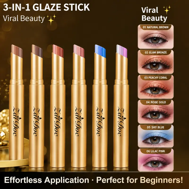 Buy 1 Get 5 Free Zaidoc Regular Edition 3-in-1 3-Color Eyeshadow Stick for Women Adults - Creamy Shimmer, Waterproof, Smudge-Proof, Natural, Long-Lasting Brownish Orange, 24 Months Durability, All Skin Safe, Adds Soft Eye Glow, Portable Makeup Essential