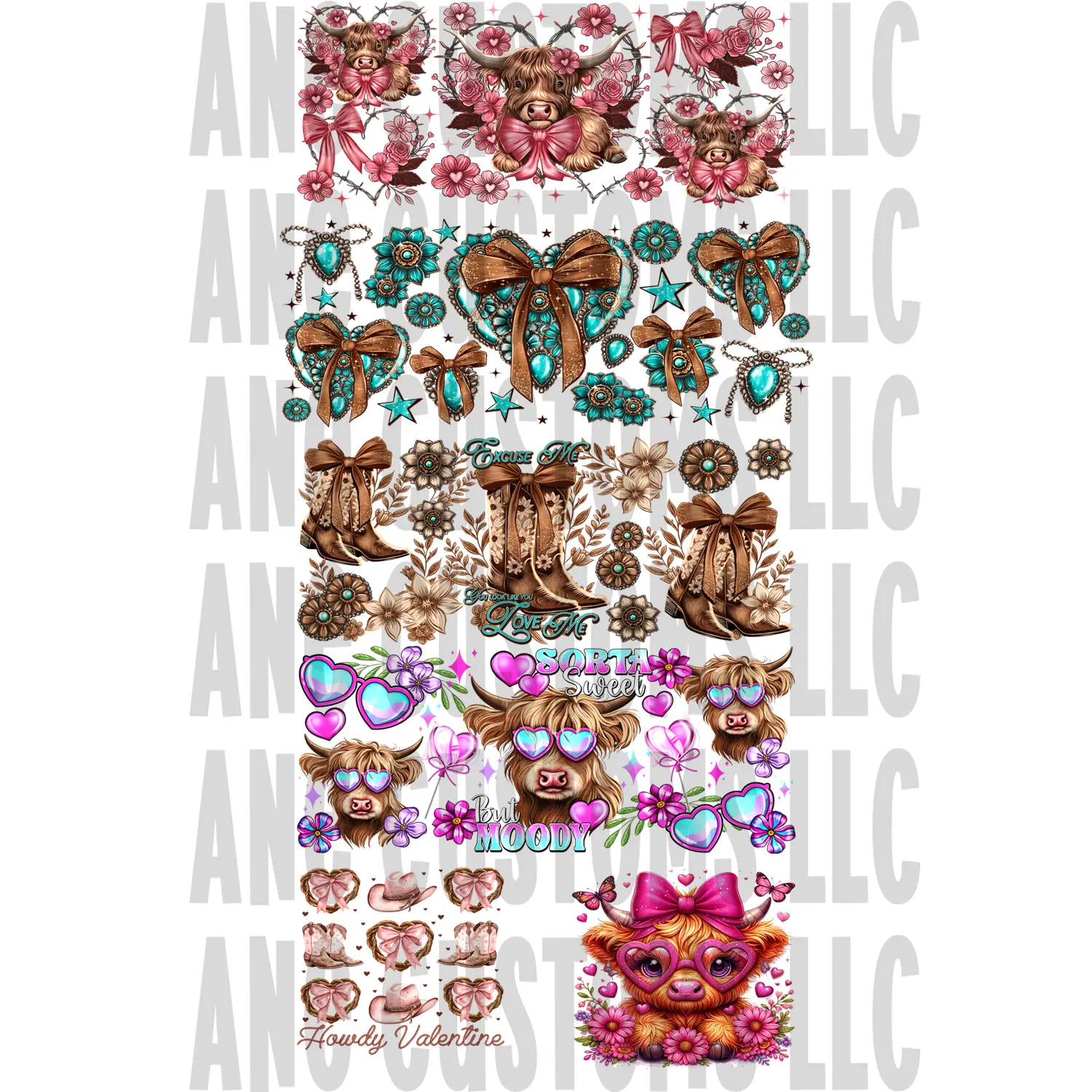 Western Valentine UVDTF Bundle - Decorative Stickers for Valentine's Day with Various Designs and Patterns