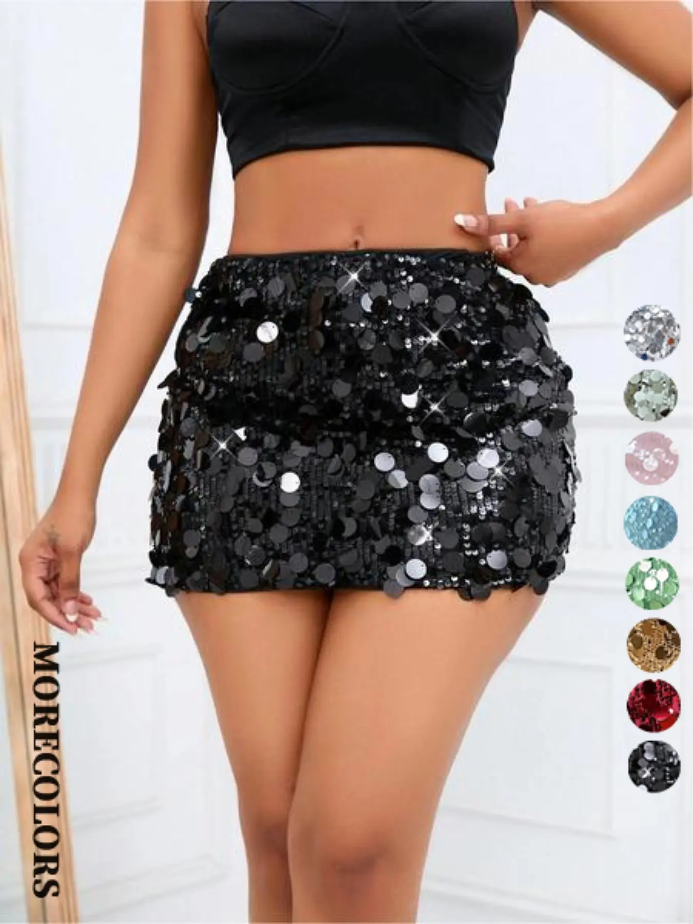 Women's Glitter Sequins Mini Skirt, Perfect for Parties & Clubs, Shiny Fashionable Skirt for All Seasons, Trendy Bottoms