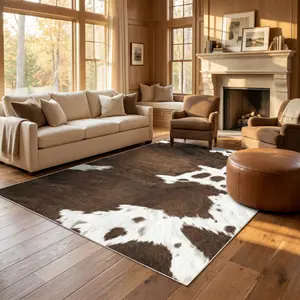 Cowhide Print 5×7 Area Rug, Upgraded Non-Slip, Indoor Outdoor Rug for Bedroom Living Room Dining Room Kitchen Home Decor Patio Balcony